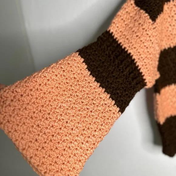 Handmade Striped Brown and Peach Women's Sweater - Picture 2 of 9